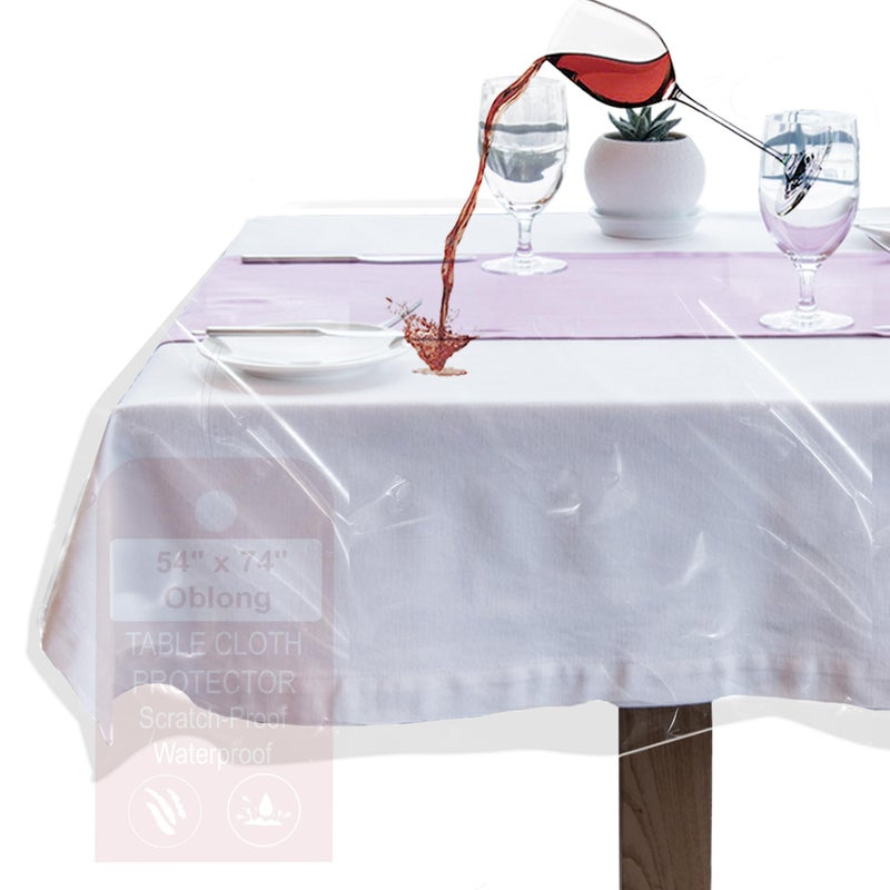 LAMINET Clear Plastic Tablecloth Protector Cover â€“ Heavy-Duty Deluxe Vinyl Table Cover â€“ 54" x 74" Oblong Rectangular â€“ Crystal Clear, Easy Clean. - Image 1